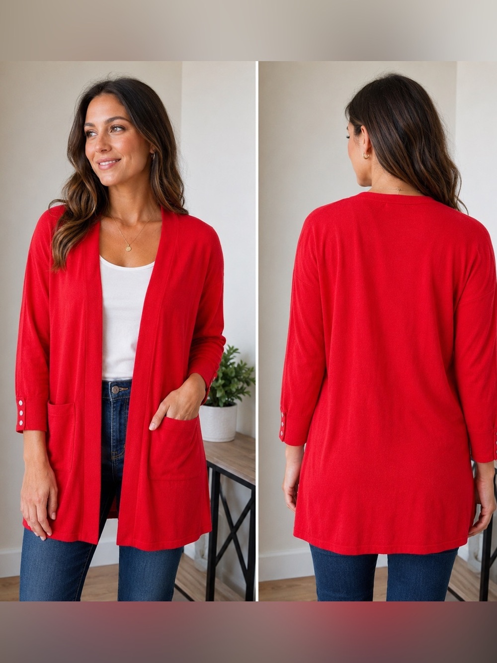 PREMISE womens open front 3/4 sleeves red cardigan/ size S
